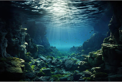 Aquarium Background Under Water Cave with Crystal Terrarium Backdrop Cave Style Rock Sunlight Rays Fish Tank Background Reptile Habitat Backdrop Wallpaper Poster Decor Vinyl 48x24in - Image 15