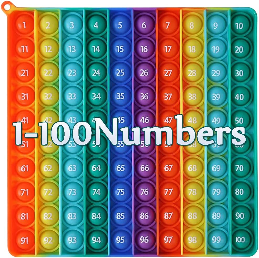 AK-SHIP rainbow square math fidget toy front view showing printed numbers one to one hundred