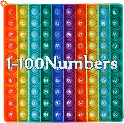 AK-SHIP rainbow square math fidget toy front view showing printed numbers one to one hundred
