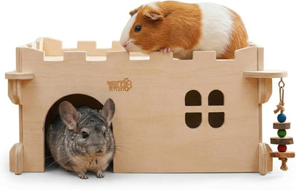 Castle Chinchilla House, Small Animal Hideout for Chinchilla, Guinea Pig, Hedgehog, or Rat, Ventilated Wooden Guinea Pig Hut Habitat with Multiple Doors (Large) - Image 1