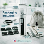 Complete Furry Touch imported pet grooming kit packed safely inside the included black travel storage bag.