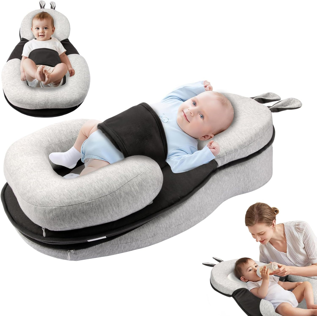 Joehea baby lounger front view in gray color