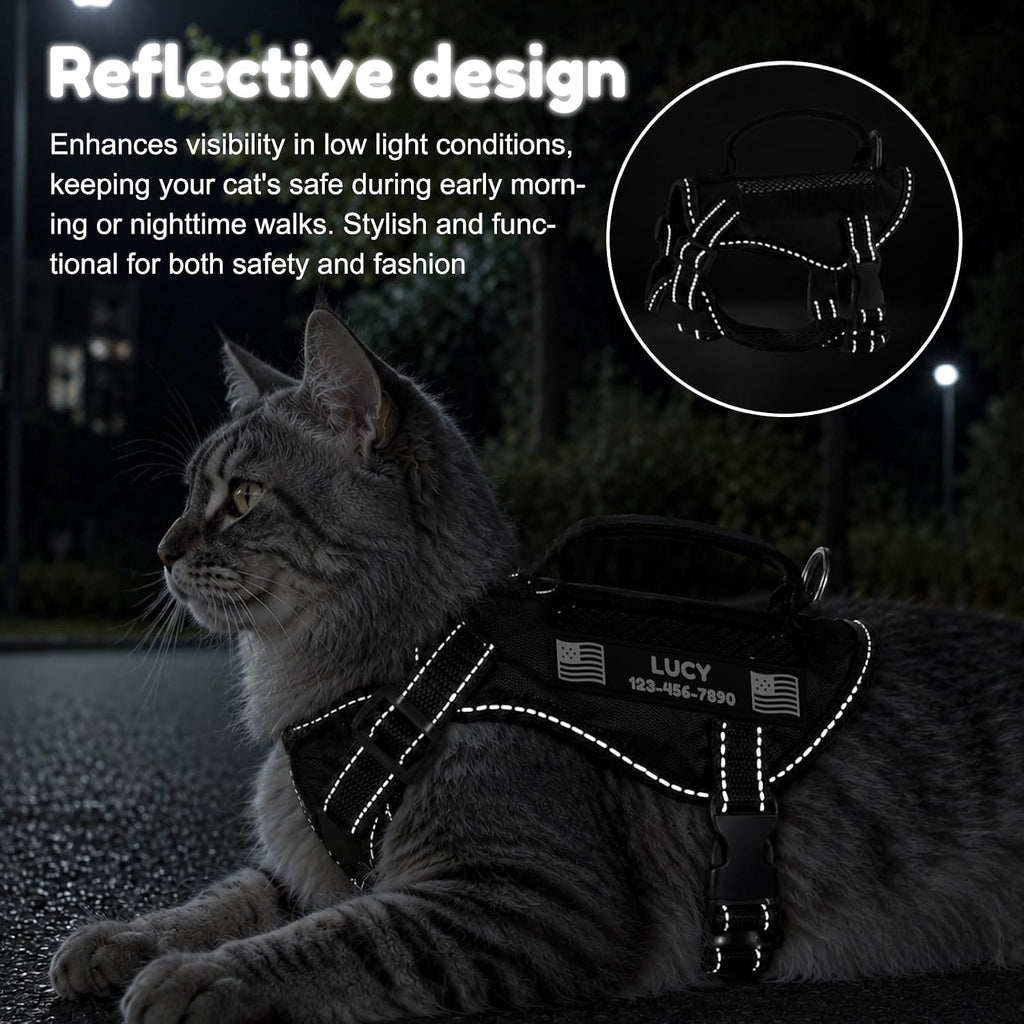 Echo Pounce escape proof cat harness highlighting the custom name patch panels.