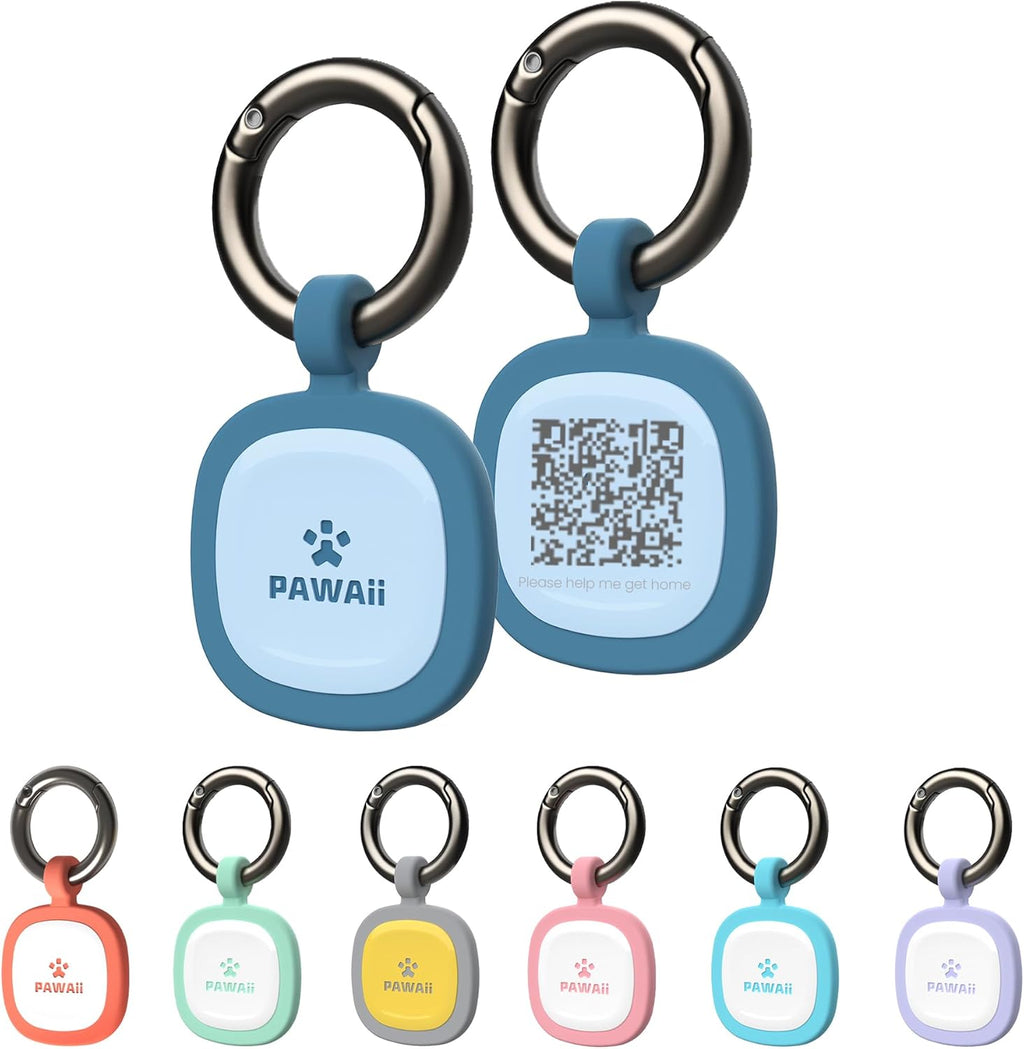 Pawaii silent silicone dog id tag deep sea blue front view showcasing scannable qr code