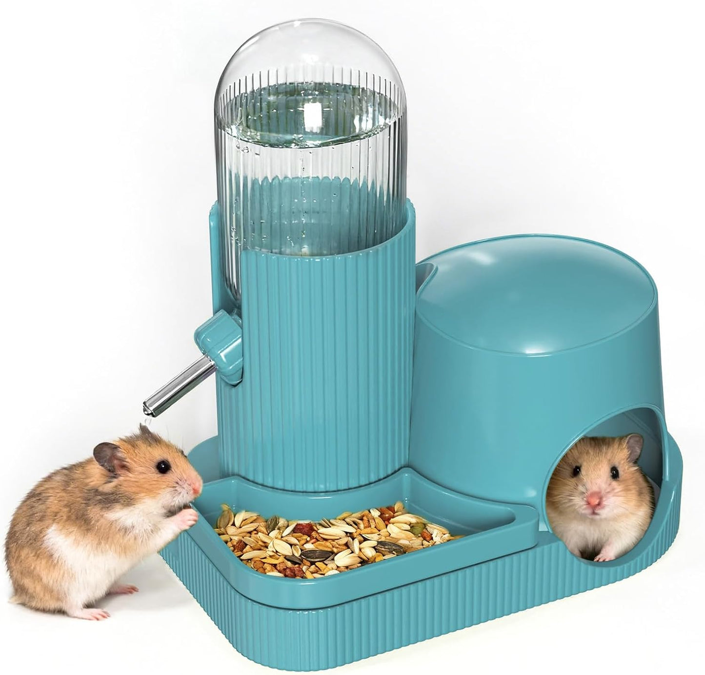 3 in 1 Hamster Water Bottle No Drip Automatic Water Dispenser with Food Bowl Container & Hideout Base Hut for Dwarf Hamster Mouse Rat Gerbils Mice Cage Accessories (Pink) - Image 9