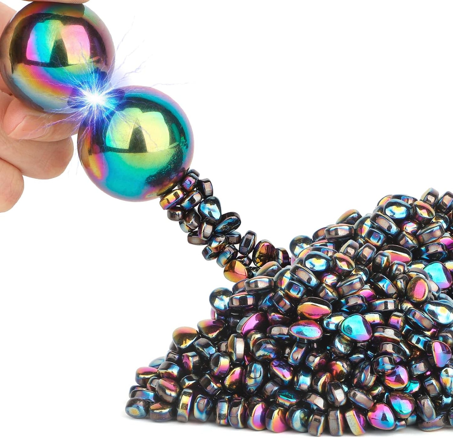 Umnodobn cool fidget magnetic toys ferrite putty front view showing the metal tin container filled with iridescent rainbow stones.