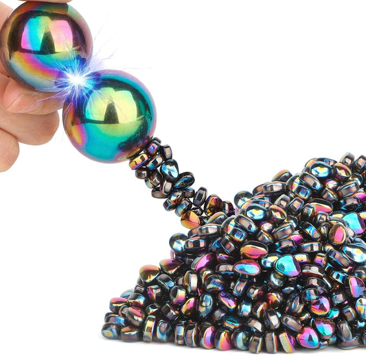 Umnodobn cool fidget magnetic toys ferrite putty front view showing the metal tin container filled with iridescent rainbow stones.