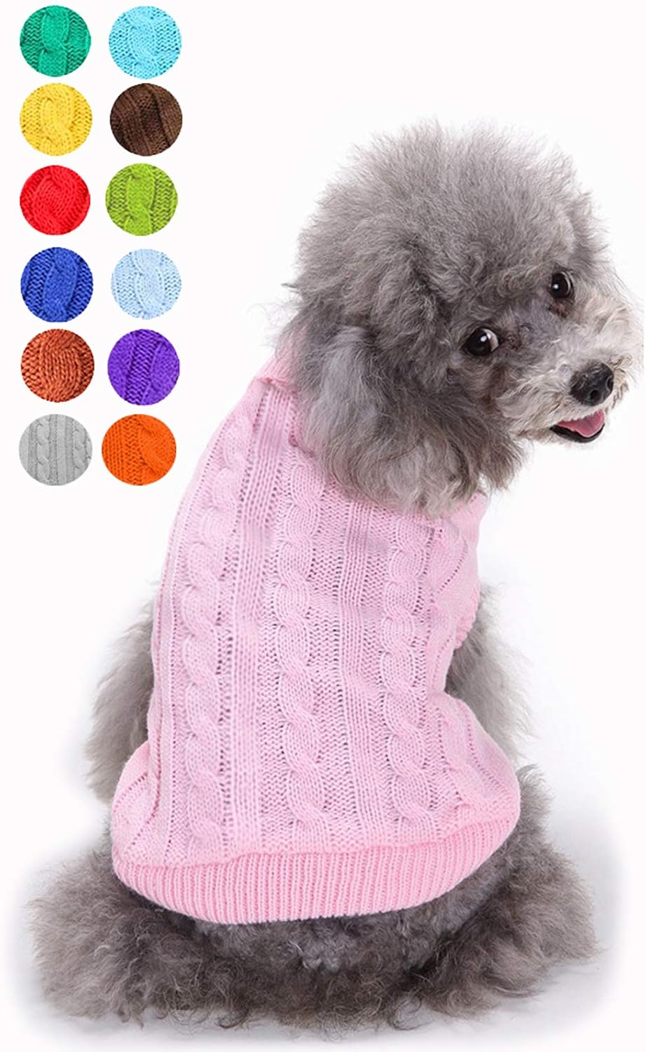 Bwealthest warm classic turtleneck pet sweater front view on a small pink dog.