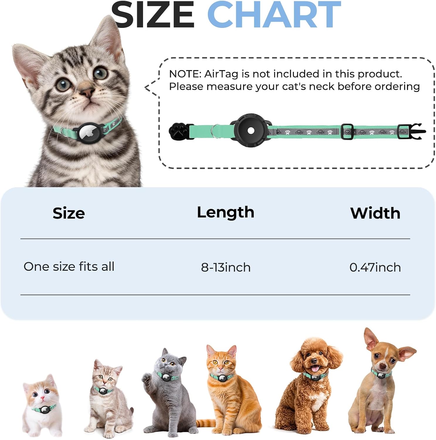 Green reflective pet tracker collar with the detachable classic silver location bell attached