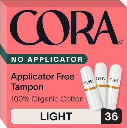 Cora Organic Non-Applicator Tampons front view 36 count box