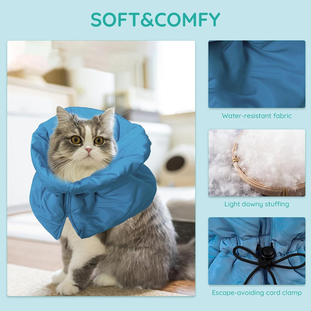 Adjustable pet cone alternative showing the two-finger neck measurement gap