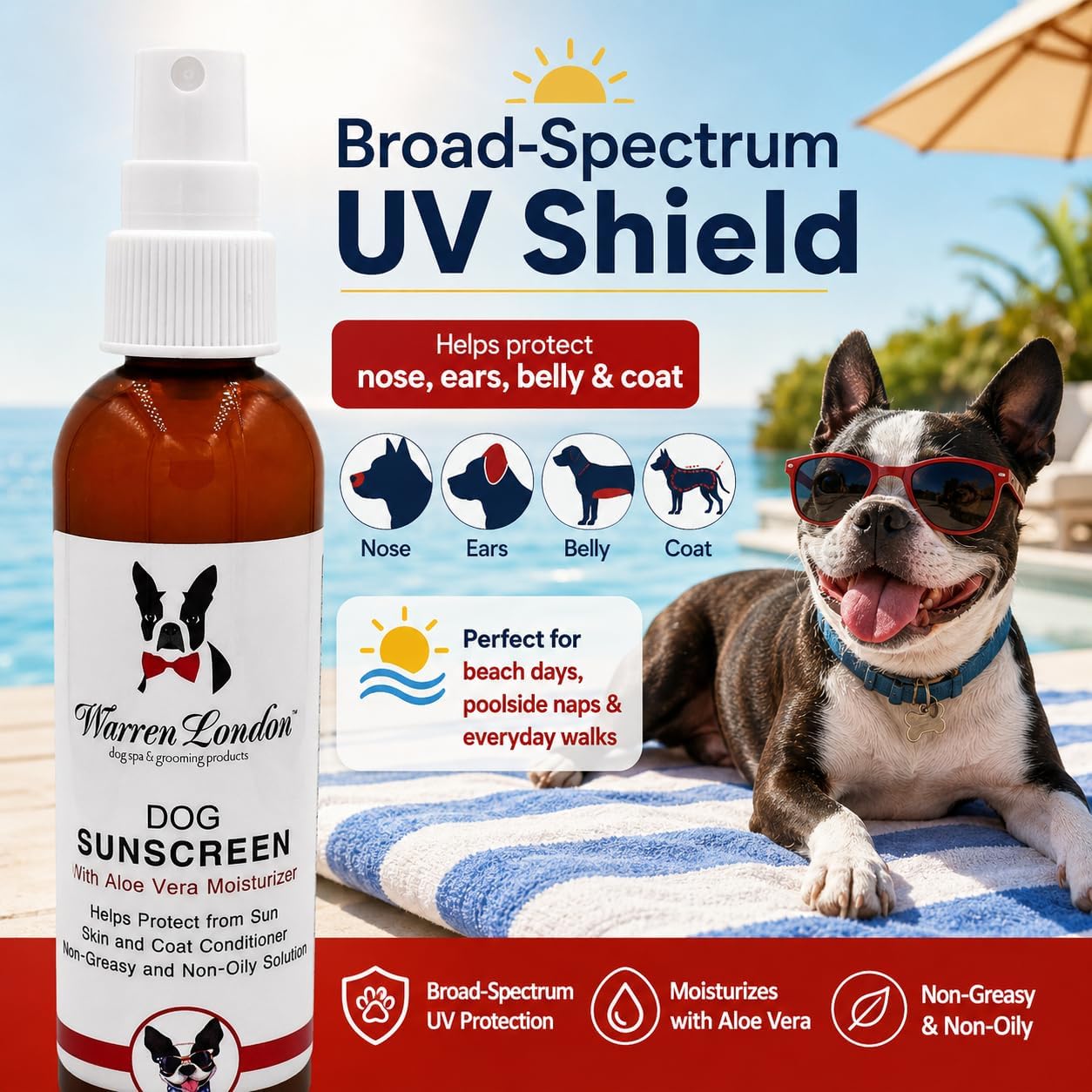 Warren London non greasy dog sunscreen spray for summer care