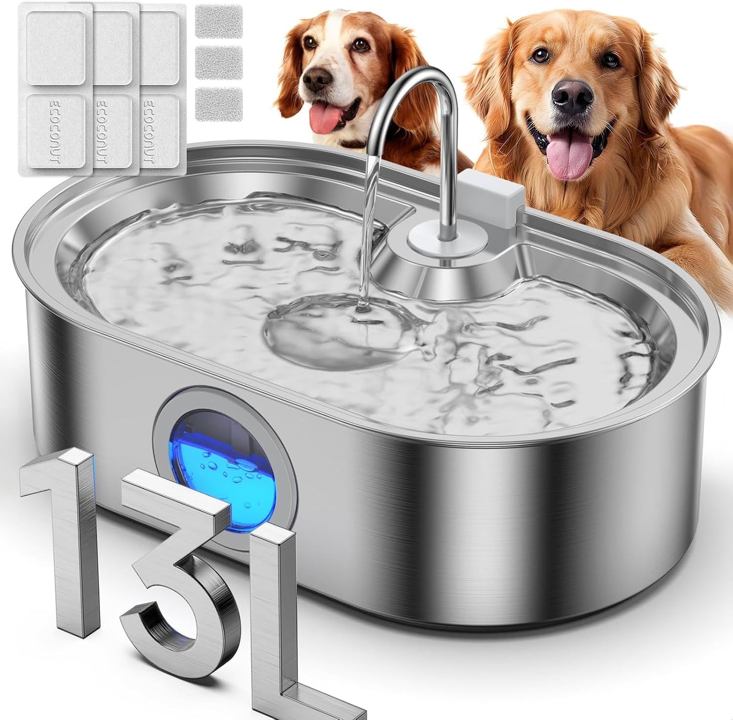 3.4Gal Dog Water Fountain for Large Dogs, 13L Stainless Steel Large Pet Fountain with Deeper & Wider Drinking Area, Automatic Dog Water Bowl Dispenser with Water Window - Image 10