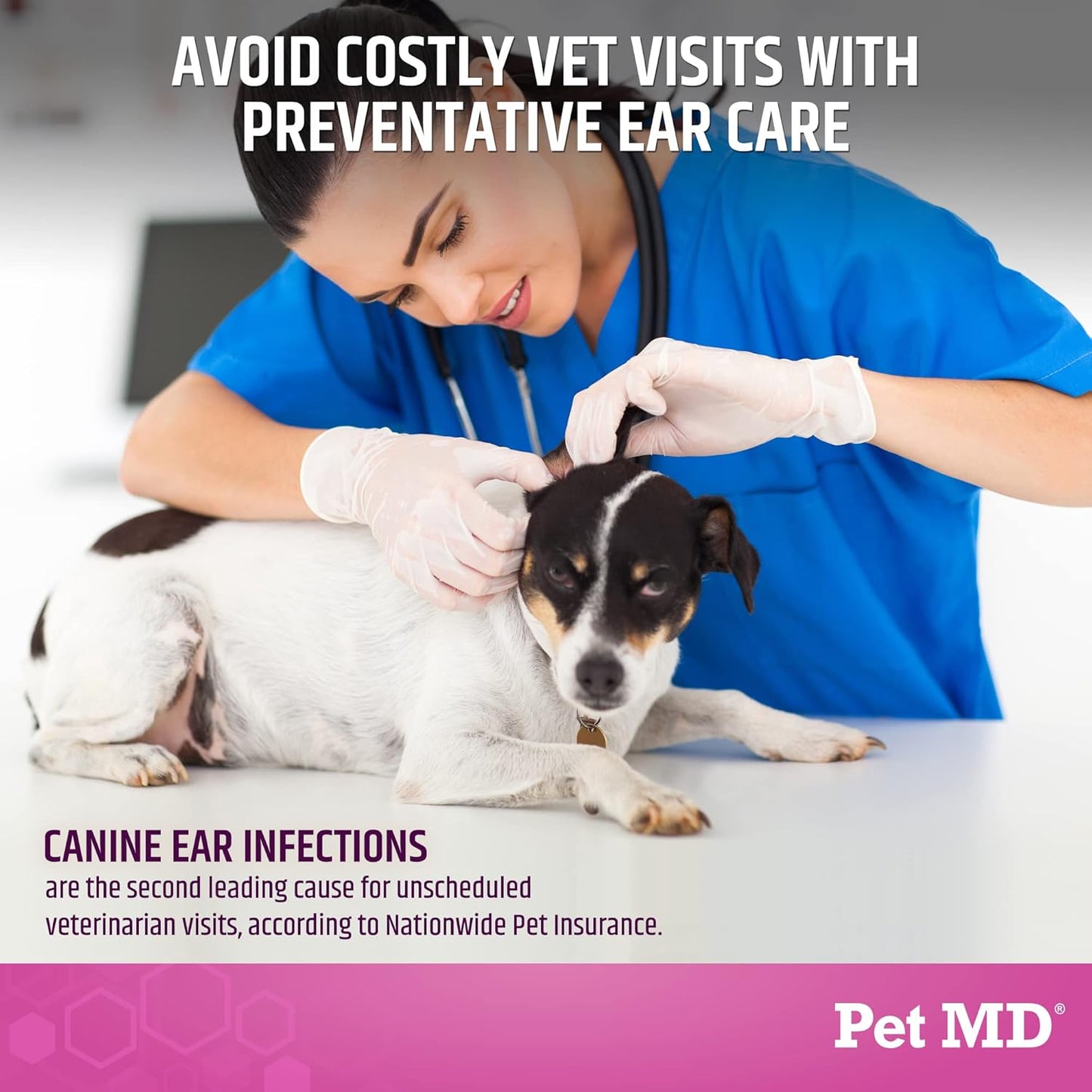 Pet MD ear cleaner bottle with aloe vera branding