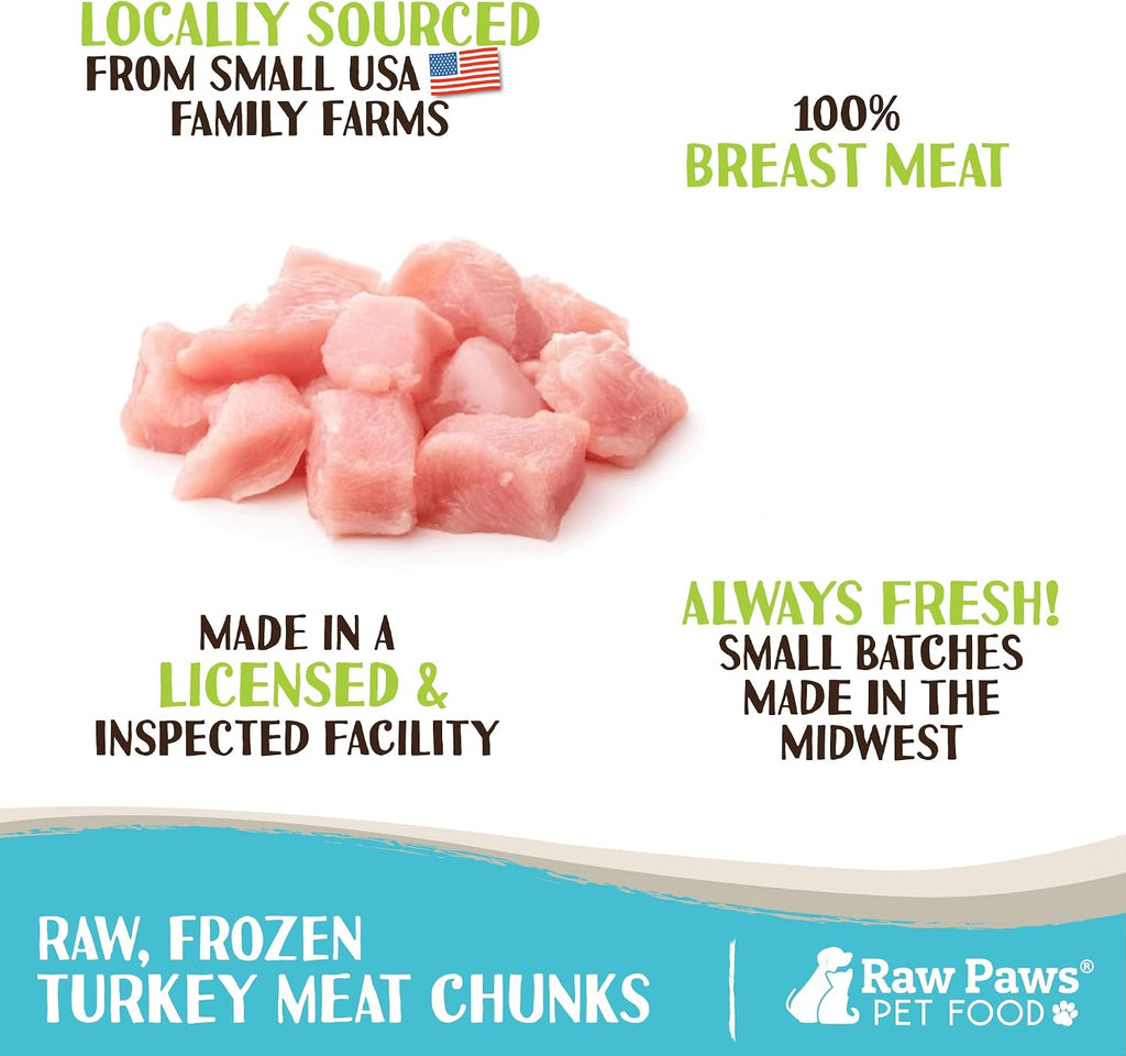 Frozen turkey breast chunks for pet food in 2 pound bag