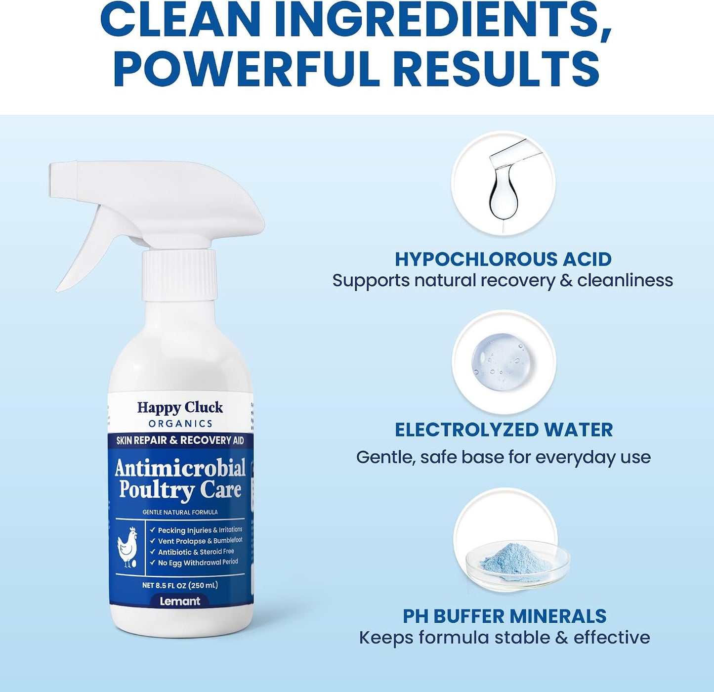 Lemant poultry first aid spray showing ingredients and usage directions