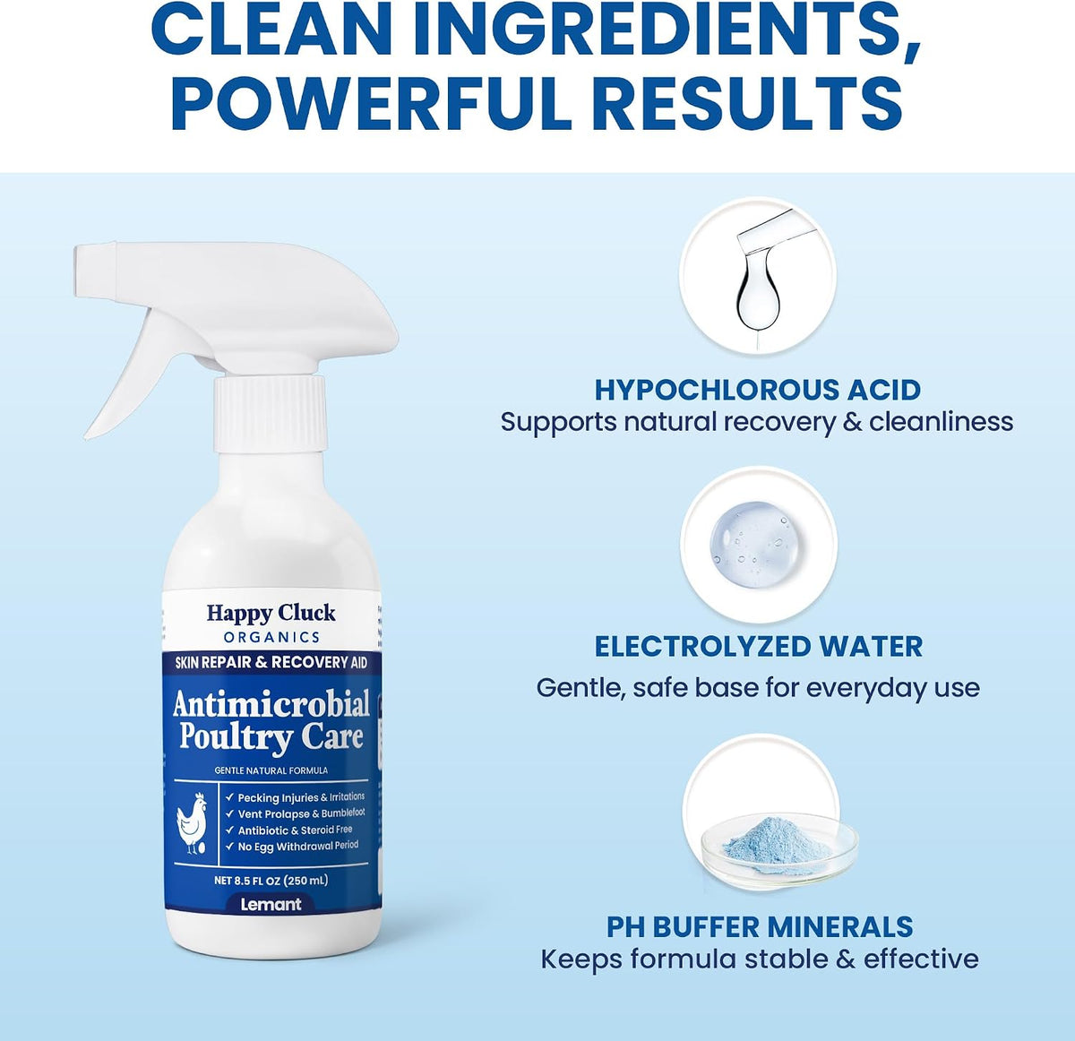 Back label of Lemant skin repair spray showing ingredients and usage.