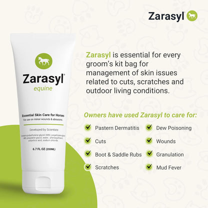 Back of Zarasyl horse skin care cream packaging