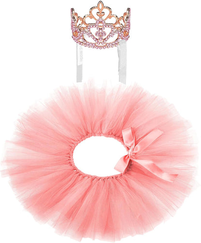 2 Pcs Dog Crown Headband Dog Tutu Dress Set Crystal Rhinestone Tiara Crown Tutu Skirt Pet Dress Costume for Puppy Birthday Party Wedding Photo Prop Costume(X-Large,Rose Red, White) - Image 12