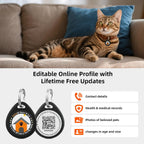 Waterproof epoxy QR code cat tag being tested under splashing water elements.