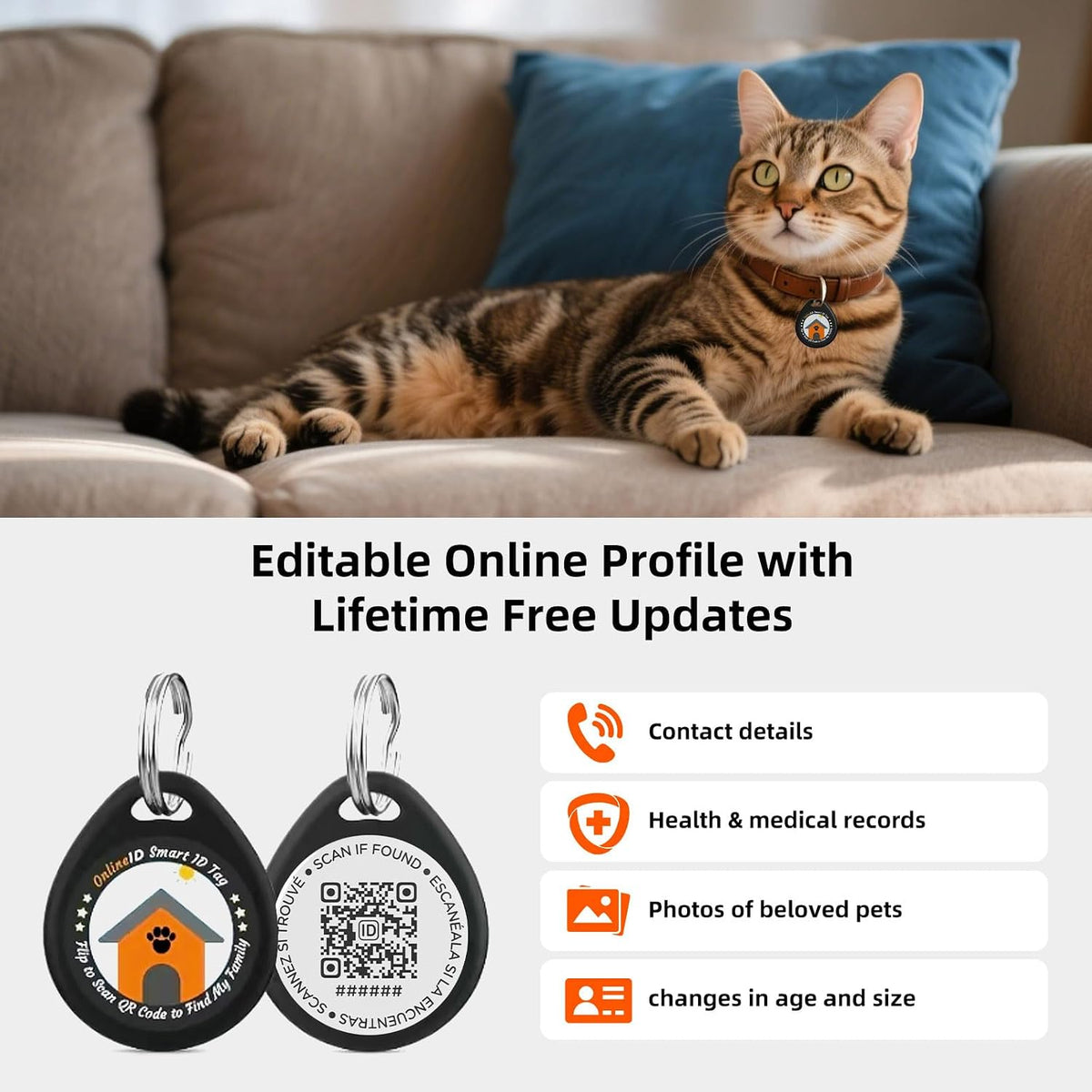 Waterproof epoxy QR code cat tag being tested under splashing water elements.