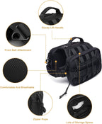 Side profile of the Petmolico dog backpack displaying the spacious zippered storage compartments and MOLLE system.