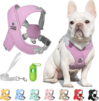 Patas Lague Dog Harness with Leash Set Adjustable Soft Padded Step-in Dog Vest No Choke No Pull Reflective for Small Medium Pets with Poop Bags and Dispenser, Solid and No-chew, Pink M - Image 10