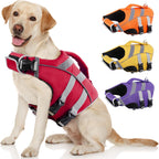 Kuoser Dog Life Jacket front view showing bright red ripstop fabric and reflective safety stripes