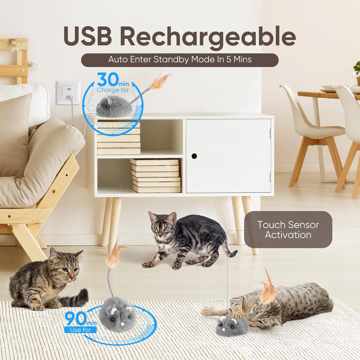 Pawingcat three speed adjustable remote control mouse toy for kittens.