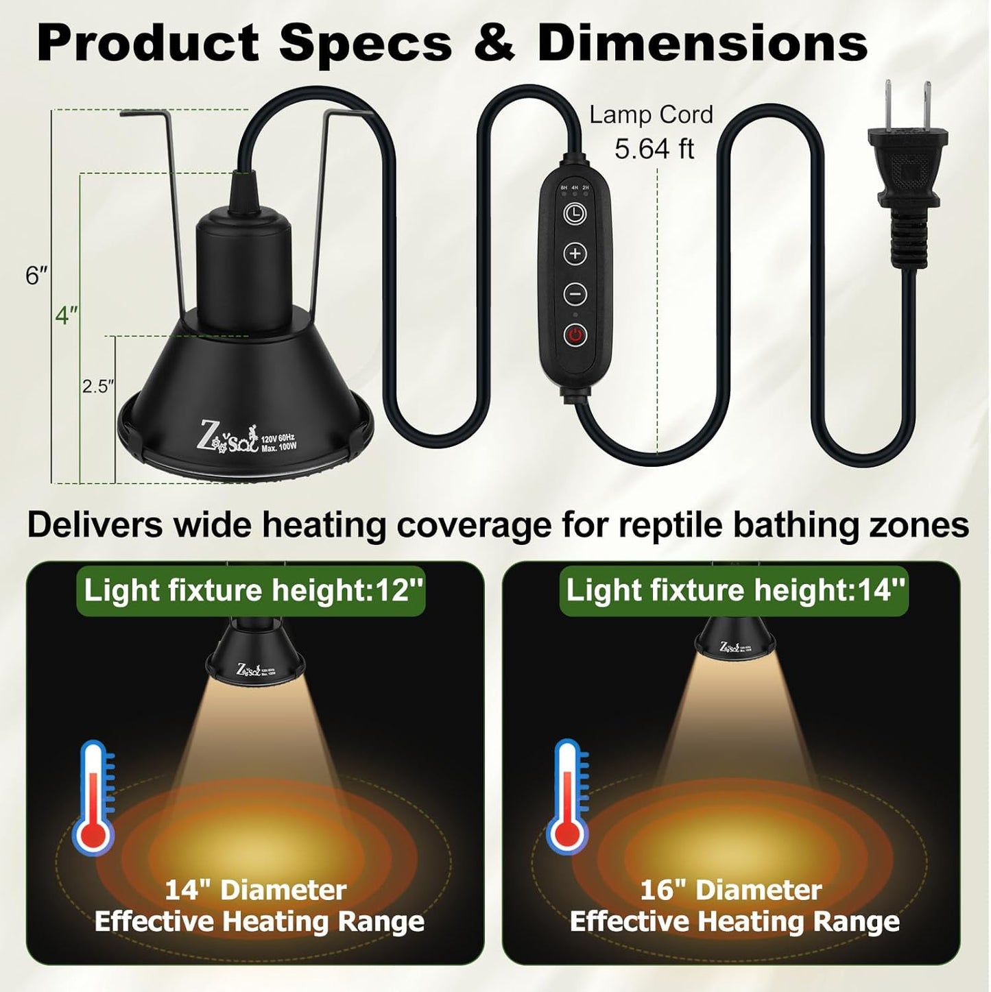 Zooiisol terrarium hanging dome light fixture with attached anti-scald guard mesh cover.