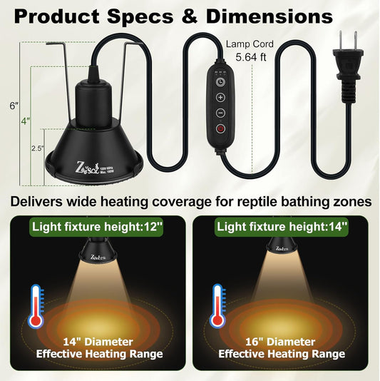 Zooiisol terrarium hanging dome light fixture with attached anti-scald guard mesh cover.