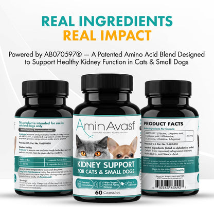 AminAvast Small Dogs & Cat Kidney Support - Promotes Healthy Kidney Support in Cats & Small Dogs - 300mg, 60 Capsule - Image 5