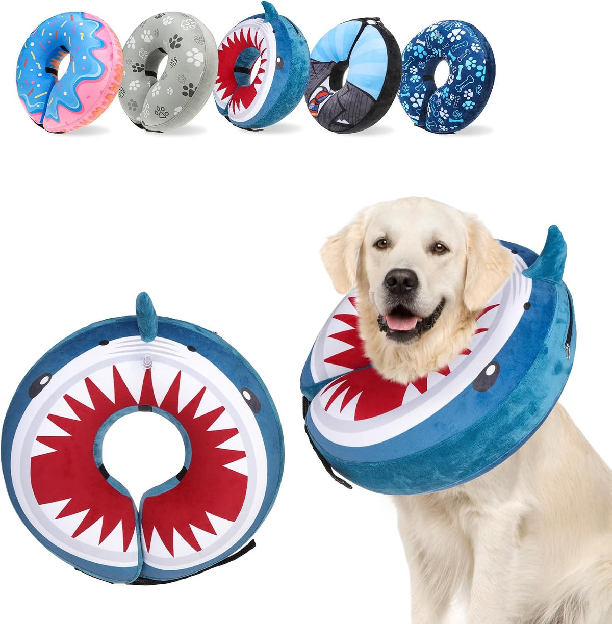 SCENEREAL Dog Cone Alternative After Surgery Pet Recovery Collar for Small Medium Large Dogs Cats, Adjustable Inflatable Donut to Prevent Licking, Black Suit Print E-Collars - Image 10