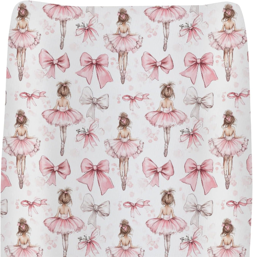 ZoUbqchY changing pad cover front view showing pink ballet dancer pattern