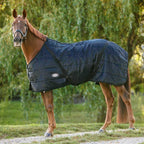 Removable elastic hind leg straps on premium imported horse blanket