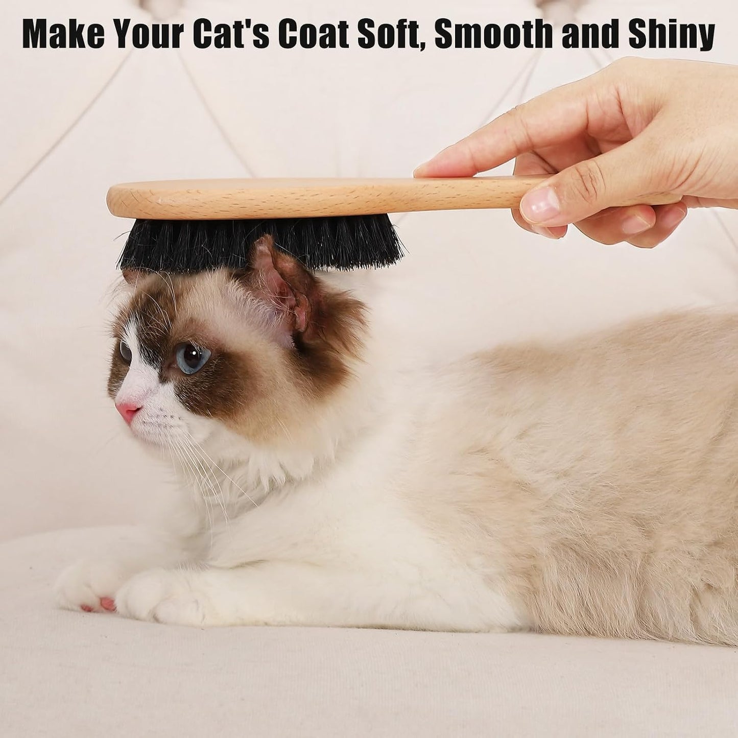 Myselect pet grooming brush close up detail of densely packed natural boar bristles.