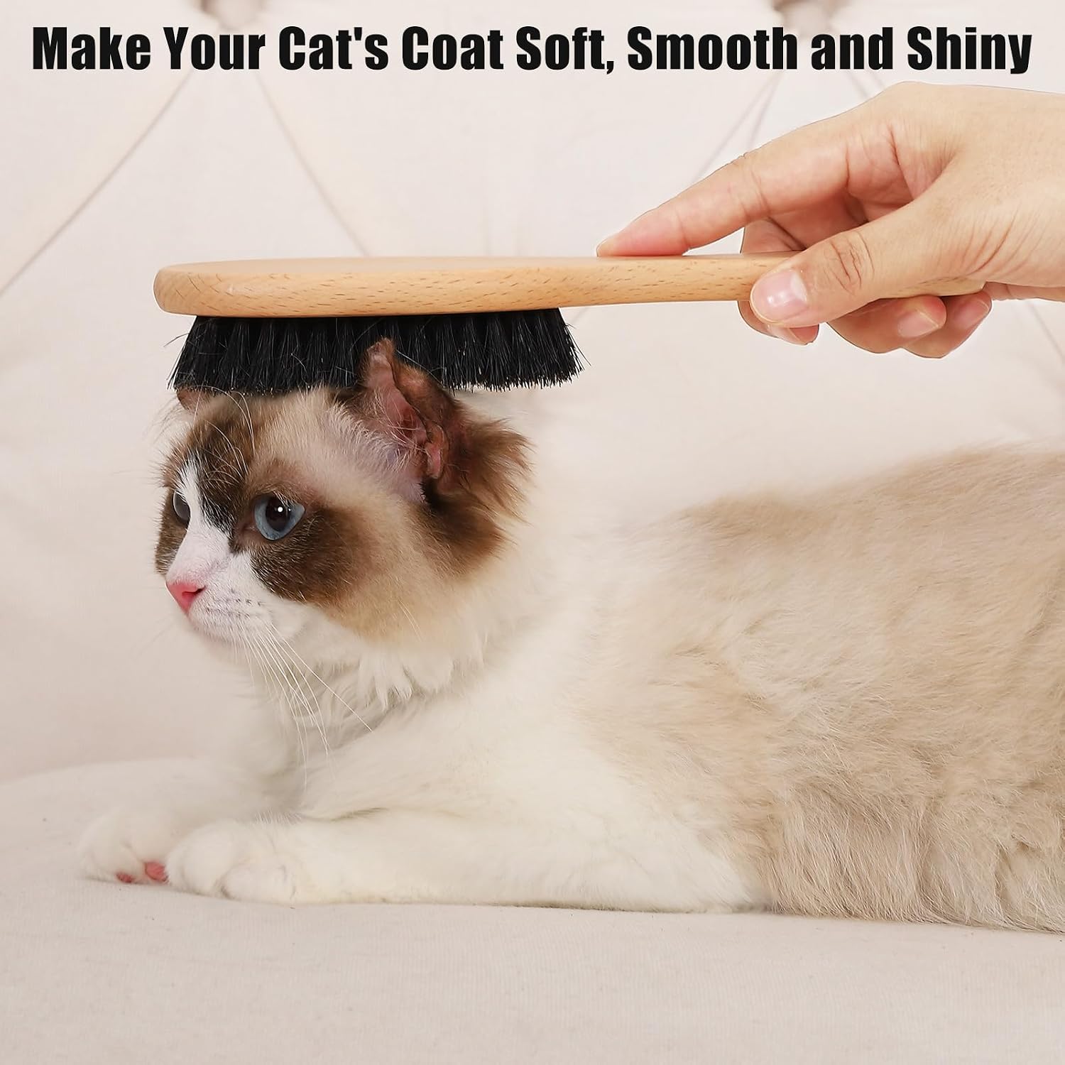 Myselect pet grooming brush close up detail of densely packed natural boar bristles.