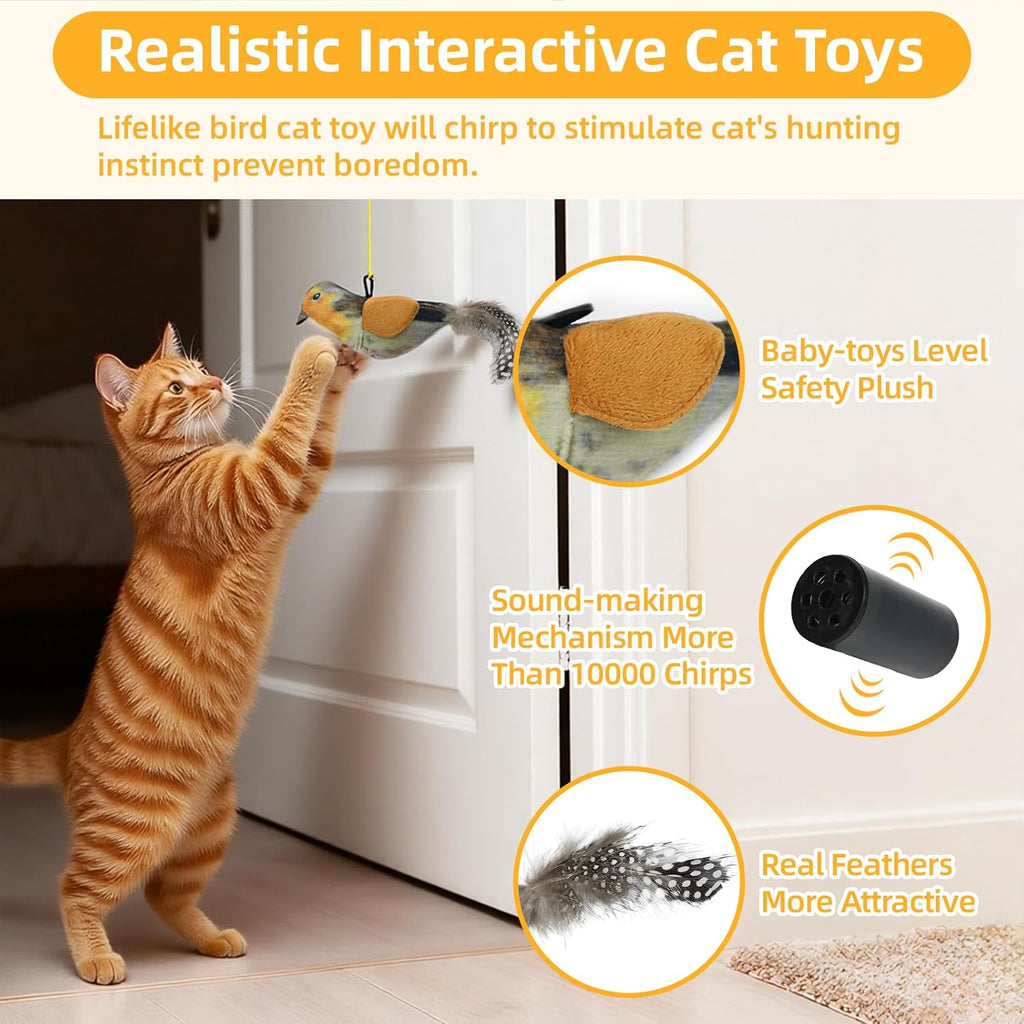 Tocirelo door hanging chirping bird toy mounted on a wooden frame with adjustable elastic rope