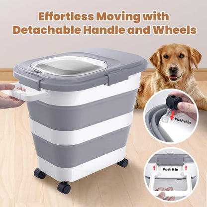 Internal view of food storage bin with measuring scoop