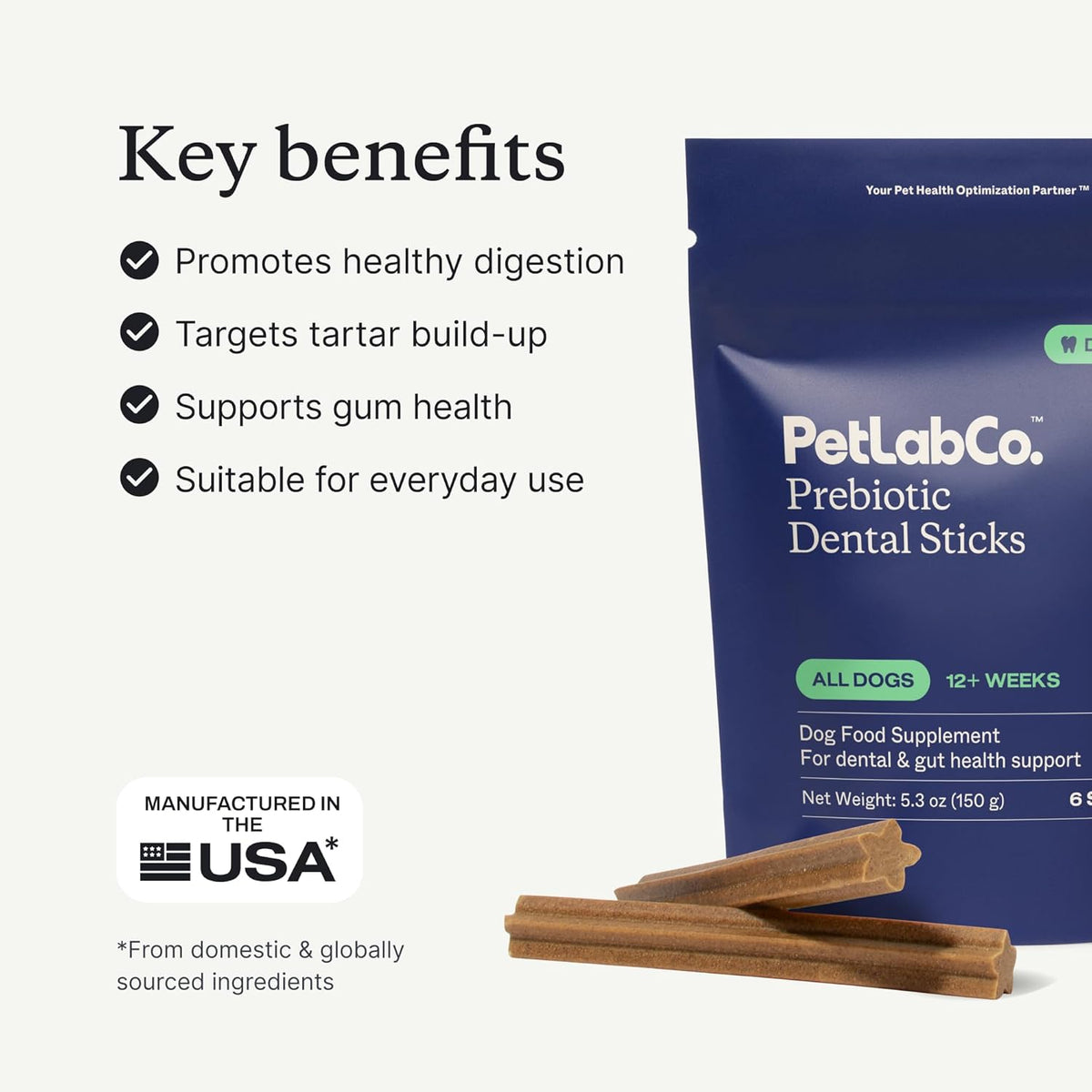 Back of PetLab Co. dental chews package with ingredients