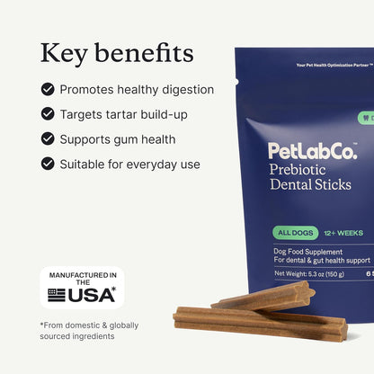 Back of PetLab Co. dental chews package with ingredients