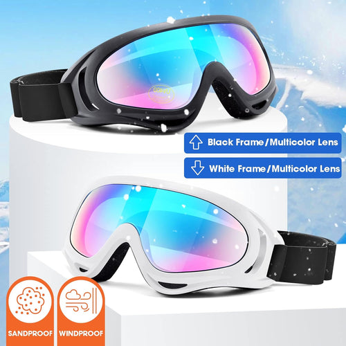 MAMBAOUT snowboard goggles with black frame and colorful UV400 protective lens.