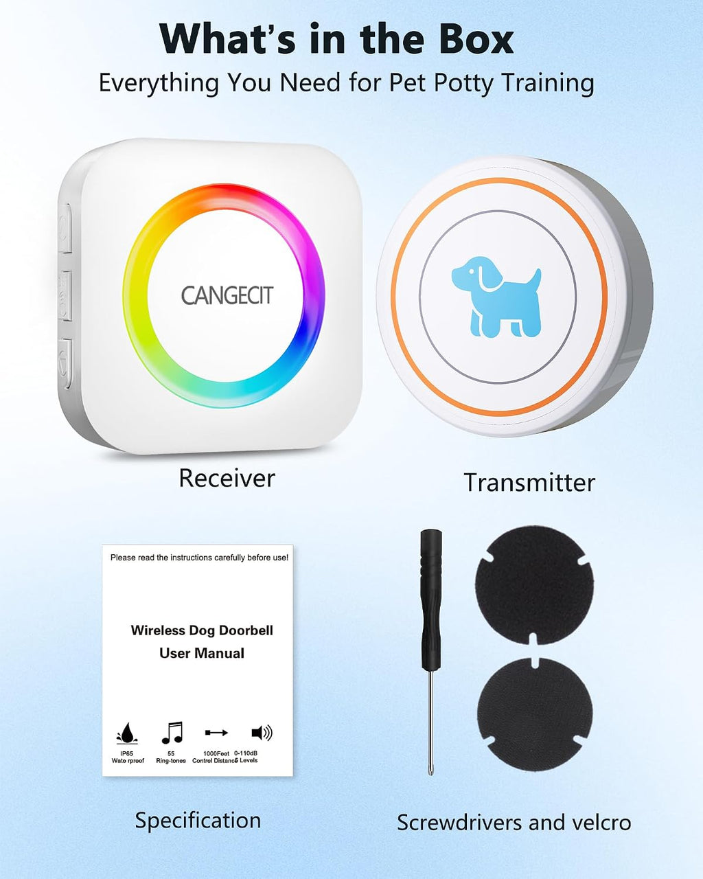 Two button wireless dog doorbell kit for puppies