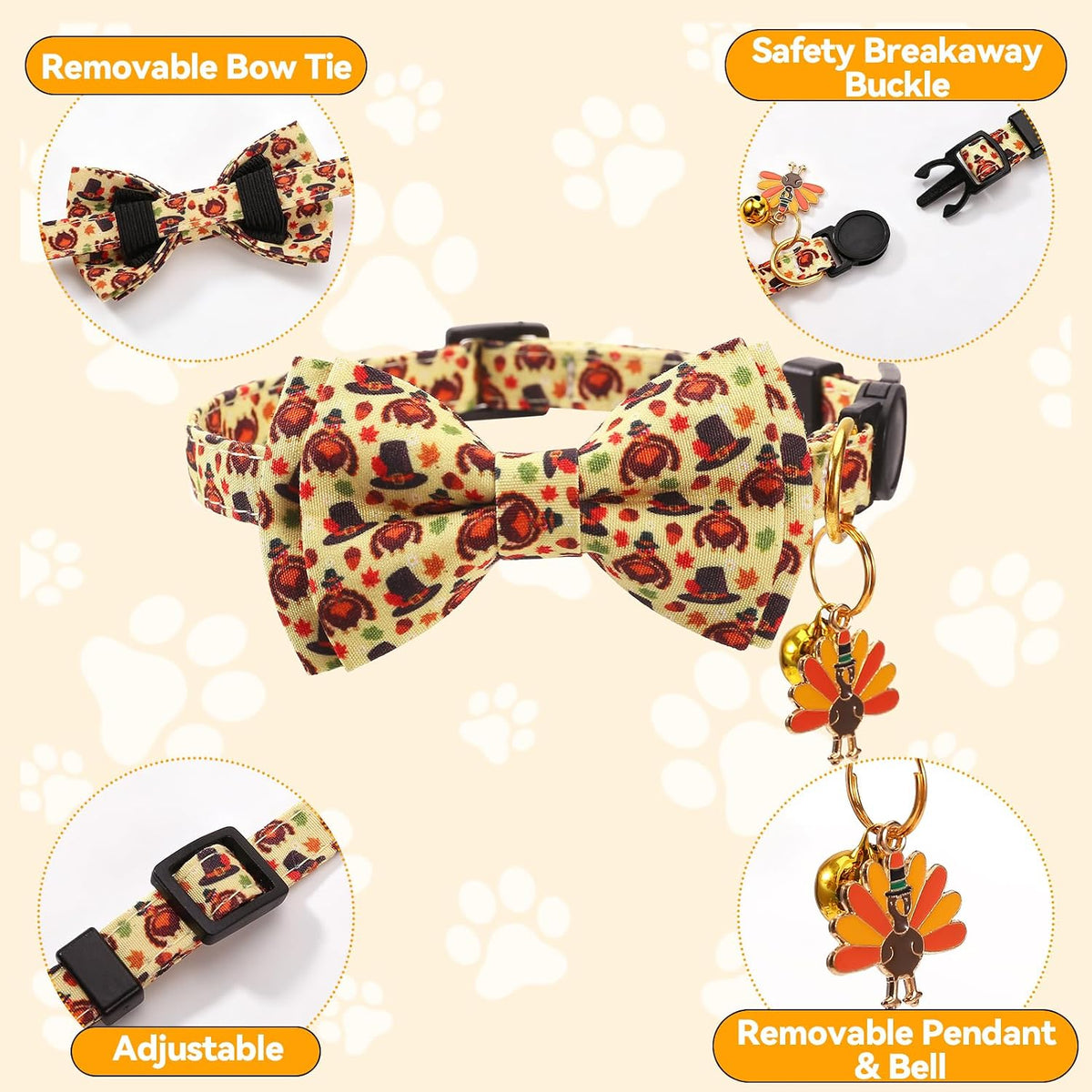 4 Pack Holiday Cat Collars with Bow Tie Halloween Cat Collar Breakaway - Image 3
