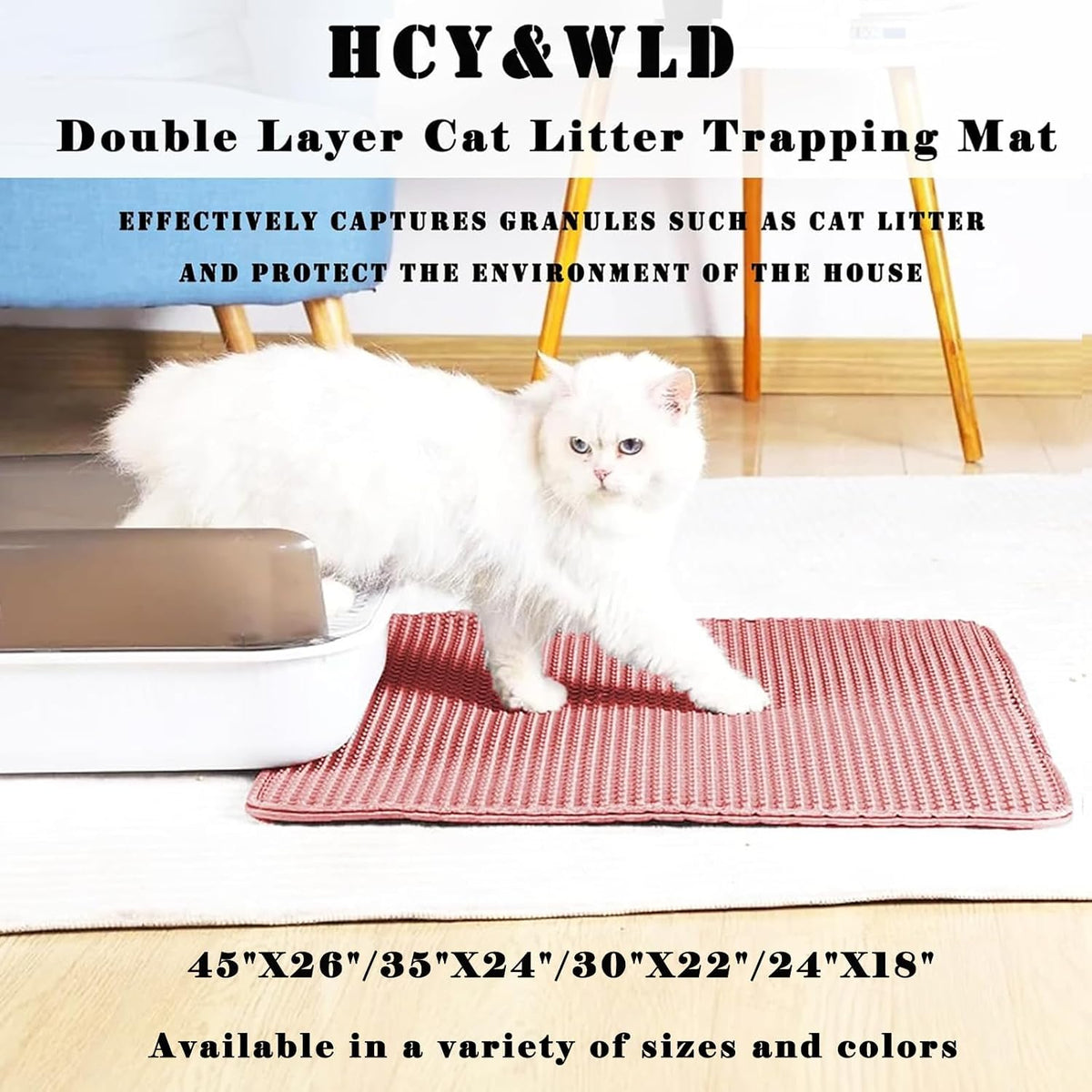 Close-up of the double-layer litter trapping design on a pink cat litter mat.
