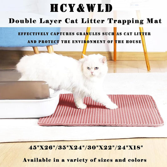 Close-up of the double-layer litter trapping design on a pink cat litter mat.