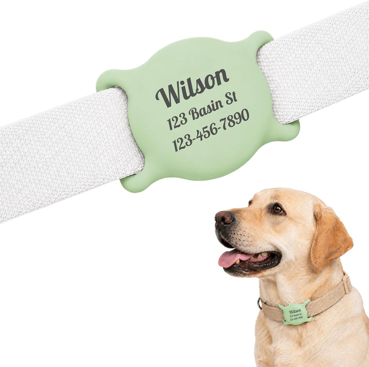 Personalized Designed for AirTag Dog Collar Holder - UV Laser Engraved Pet Name & Phone Number, Soft Silicone Slide-On, Quiet & Washable, 3 Sizes for Dogs & Cats (Light Pink, M 3/4" (2.7 * 1.5")) - Image 13