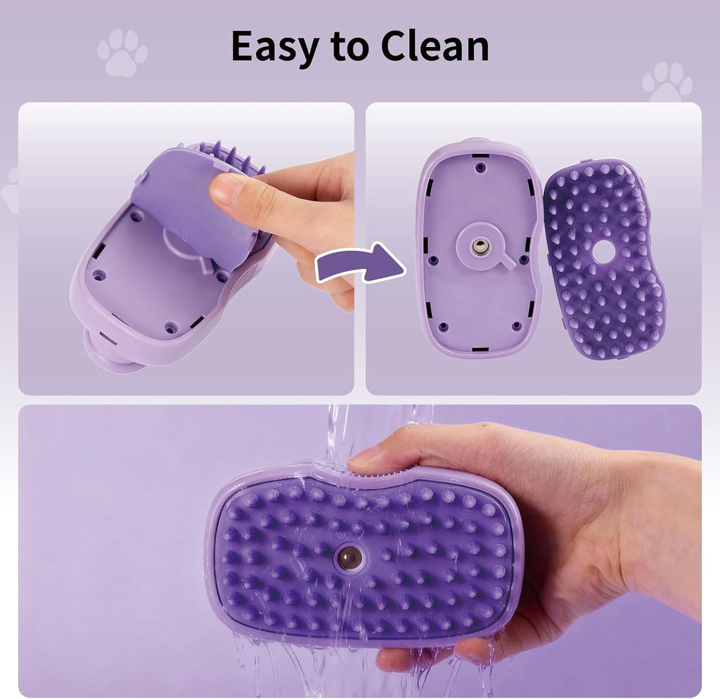 Pet grooming with Baytion 4 in 1 purple steam brush