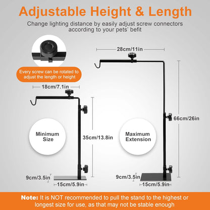 Rust resistant black terrarium heating lamp stand showing stable base design