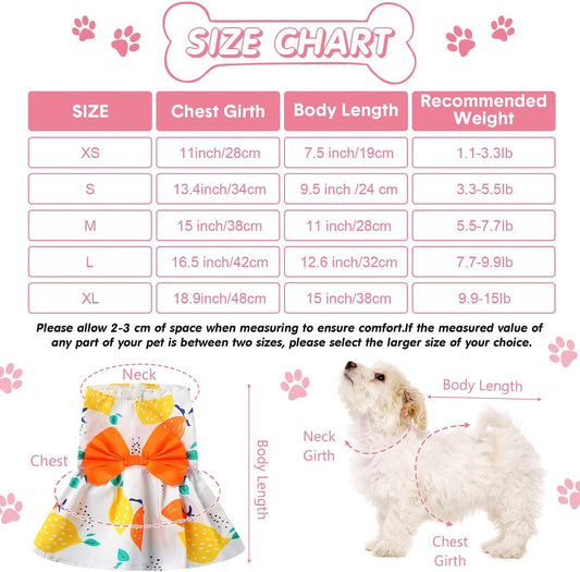 Saintrygo cute pet skirt set with lemon print and orange bowknot